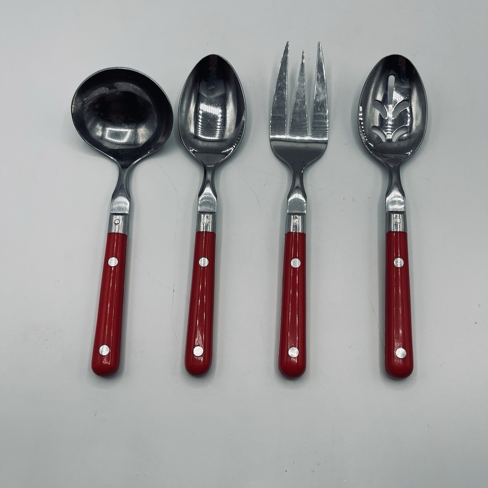 Washington Forge MARDI GRAS‎ RED stainless Flatware 4 SERVING PIECES SS